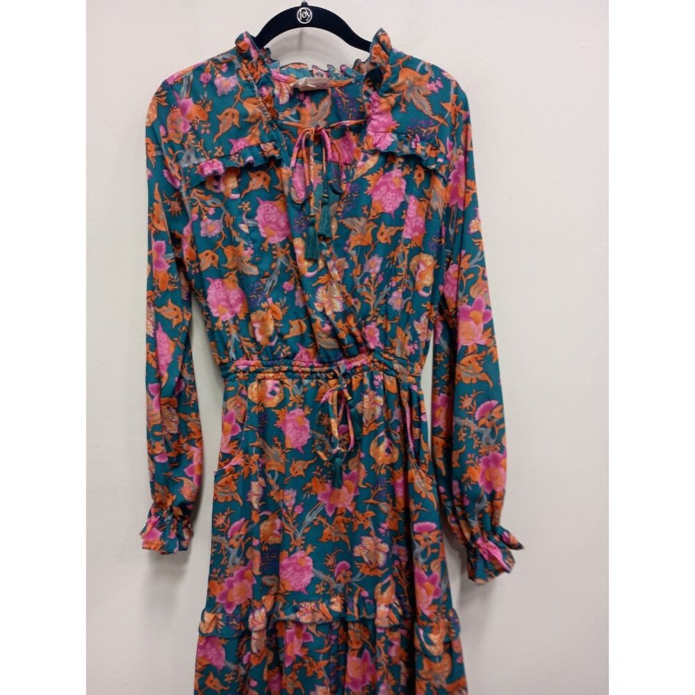 Anthropologie Boemo BOHO Maxi Dress Womens Small Blue Pink Floral Tiered Ruffle - Picture 2 of 13